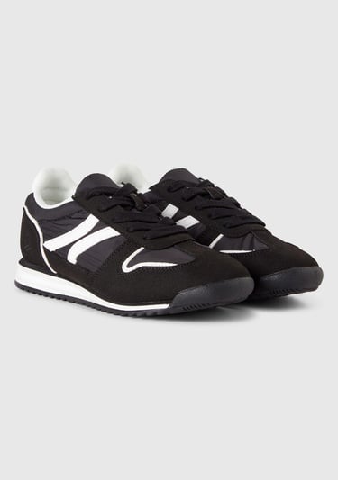  Erkek Çocuk Siyah Süet ve Deri Görünüm Parçalı Sneaker