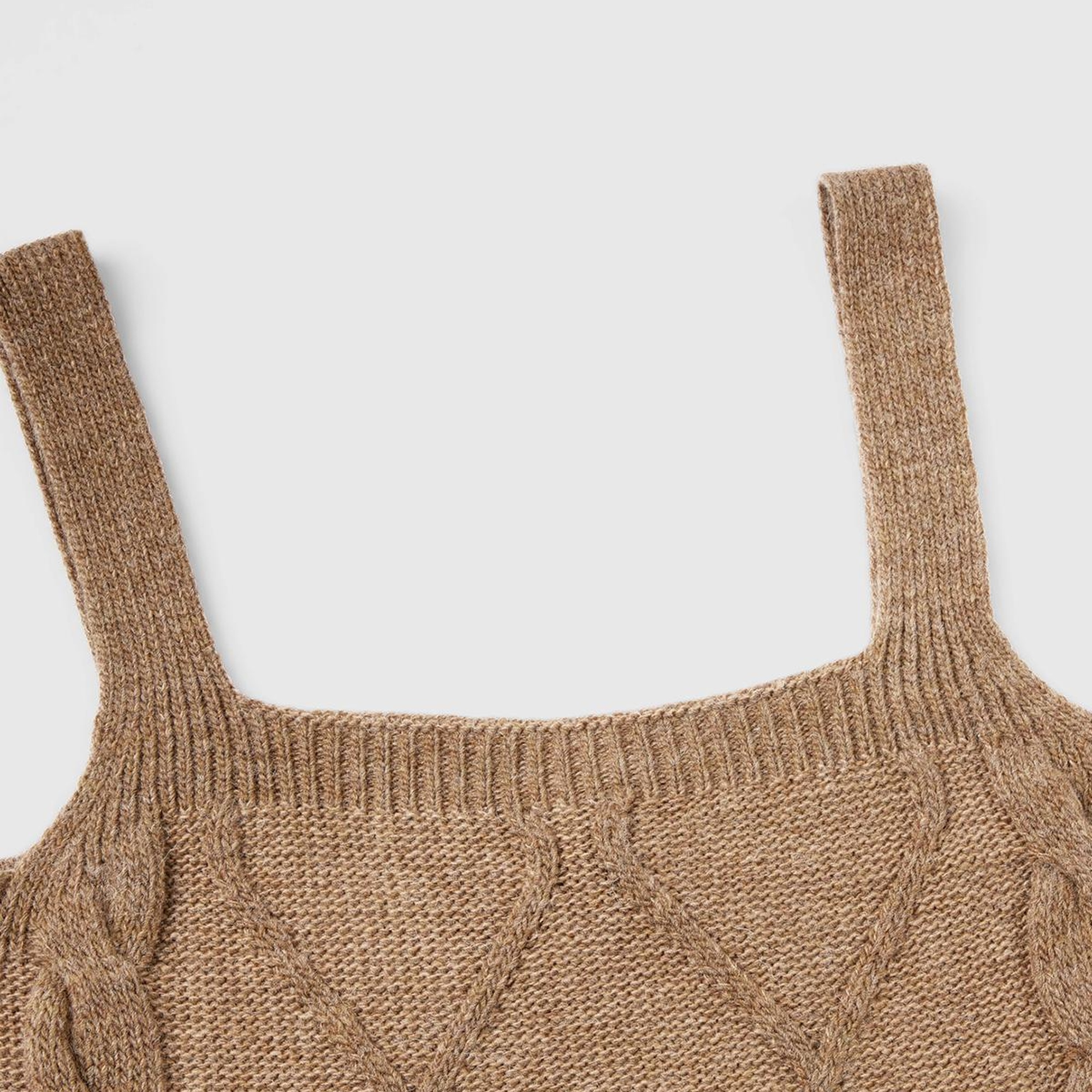 Kadın Taba Kare Yaka Triko Bluz