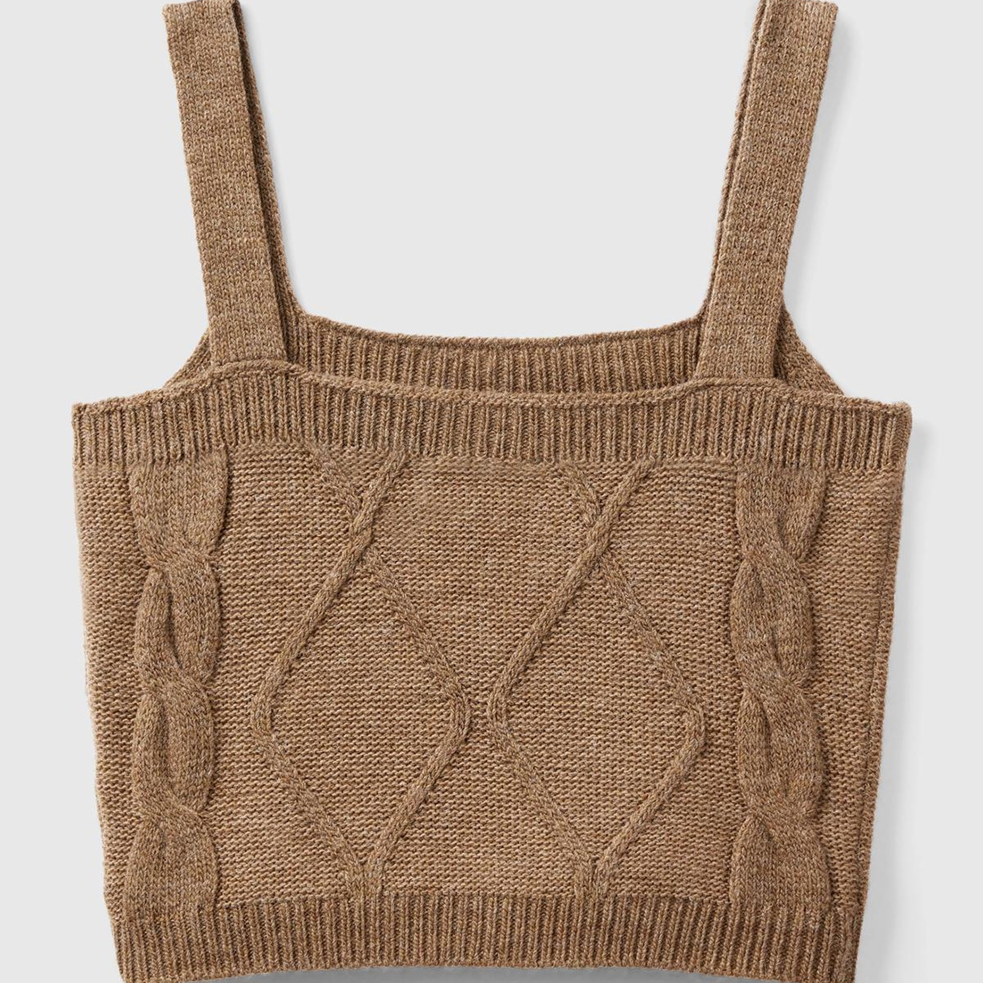 Kadın Taba Kare Yaka Triko Bluz