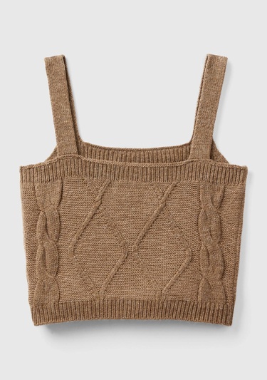  Kadın Taba Kare Yaka Triko Bluz