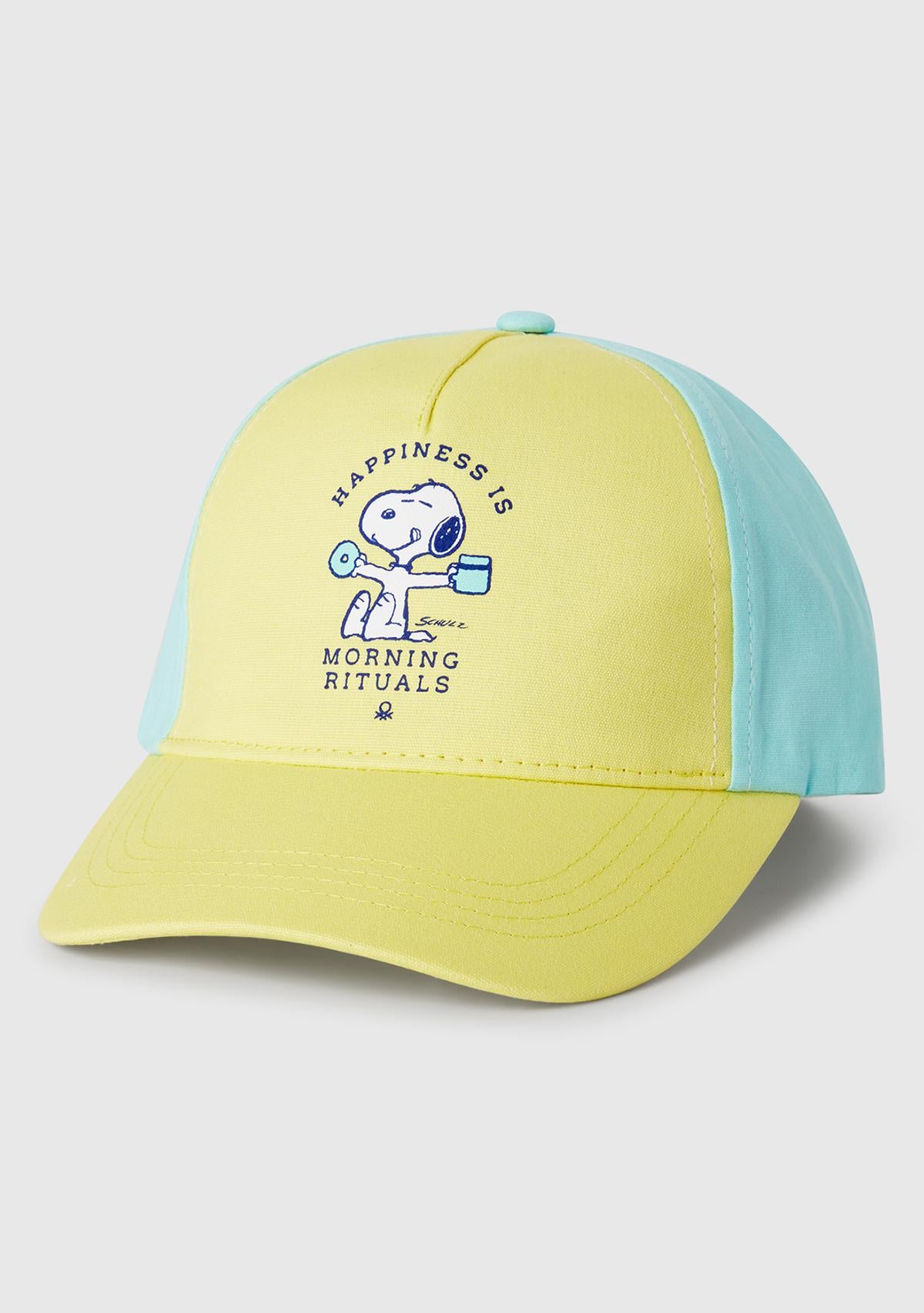  Erkek Çocuk Sarı Peanuts Baskılı Renk Bloklu Kep Şapka