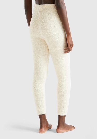  Kadın Krem Beli ve Paçası Lastikli Triko Eşofman Altı