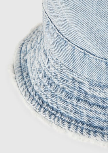  Kız Çocuk Lila Yıpranmış Efektli Denim Bucket Şapka