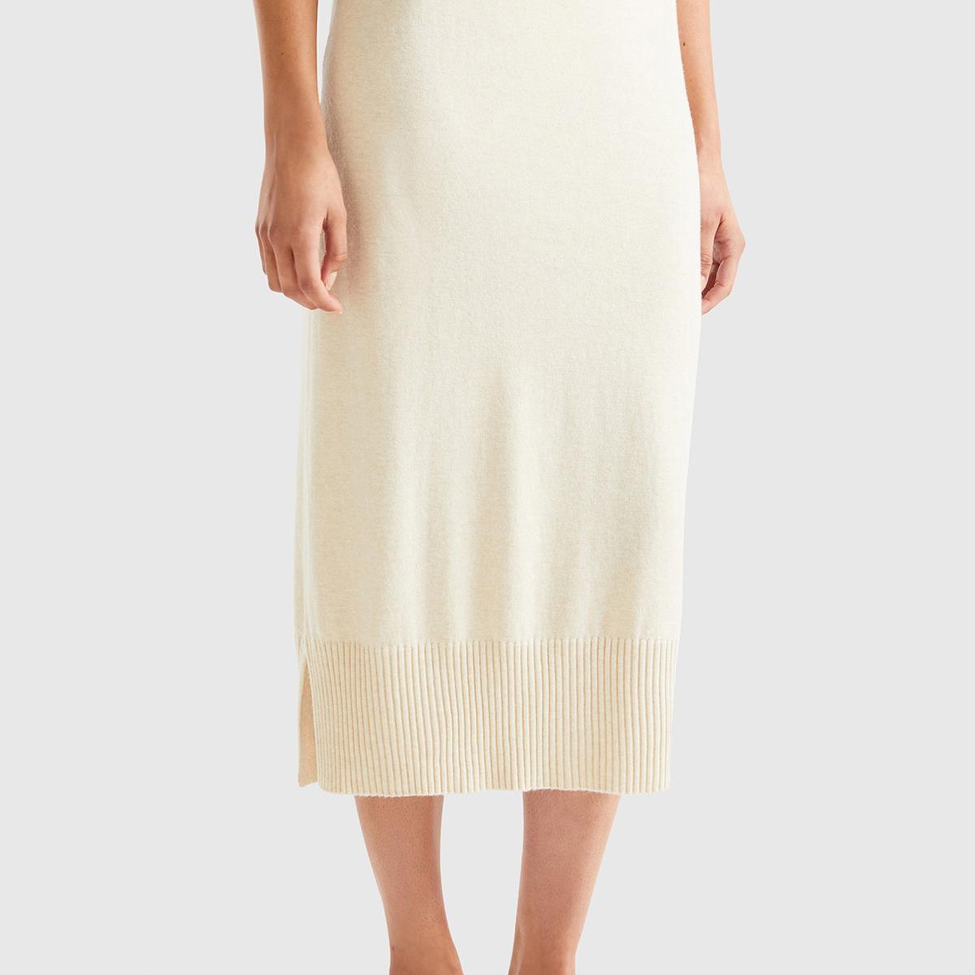 Kadın Bej Beli Lastikli Kaşmir Karışım Etek