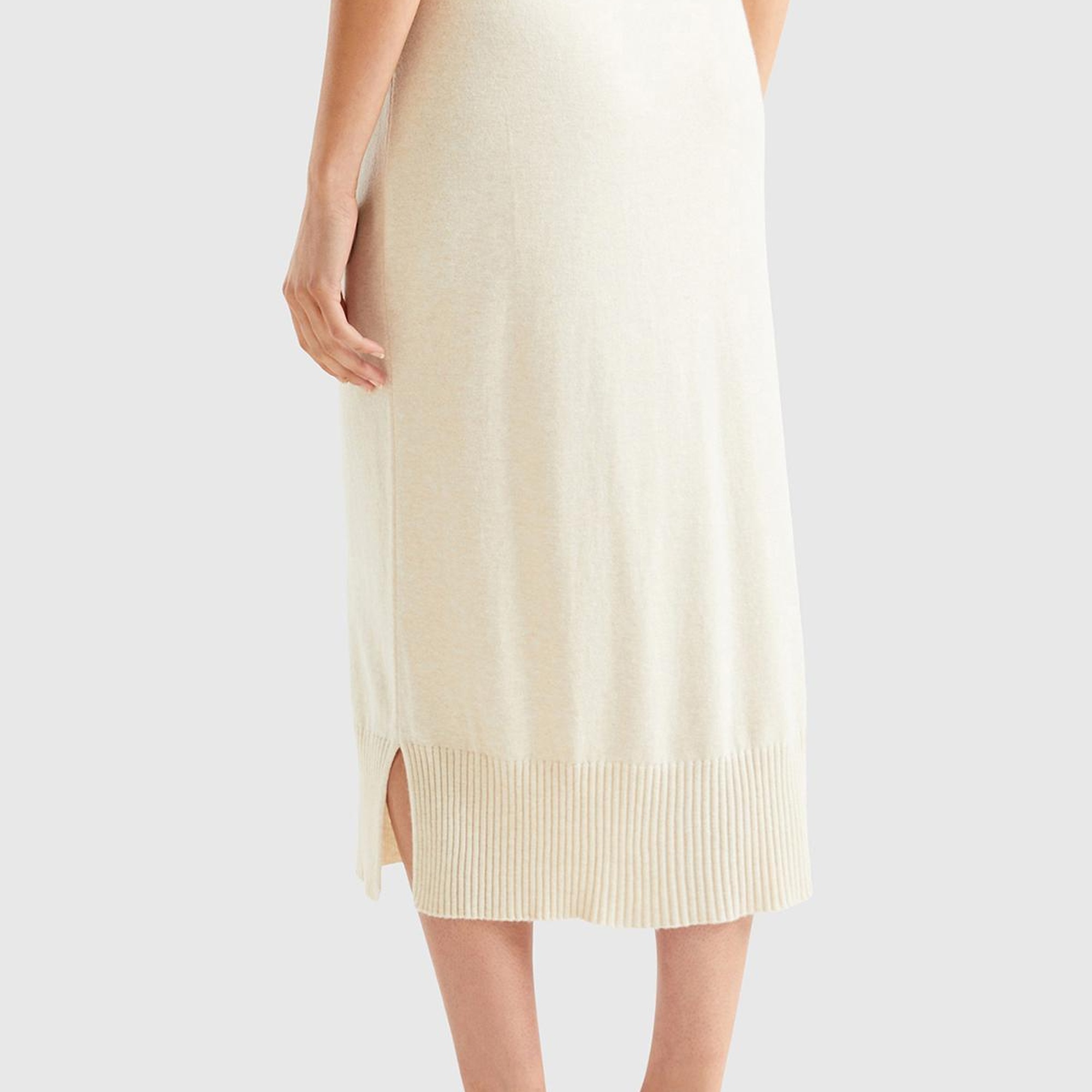 Kadın Bej Beli Lastikli Kaşmir Karışım Etek