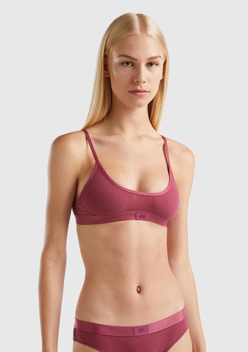  Kadın Bordo Benetton Logolu Askılı Sütyen