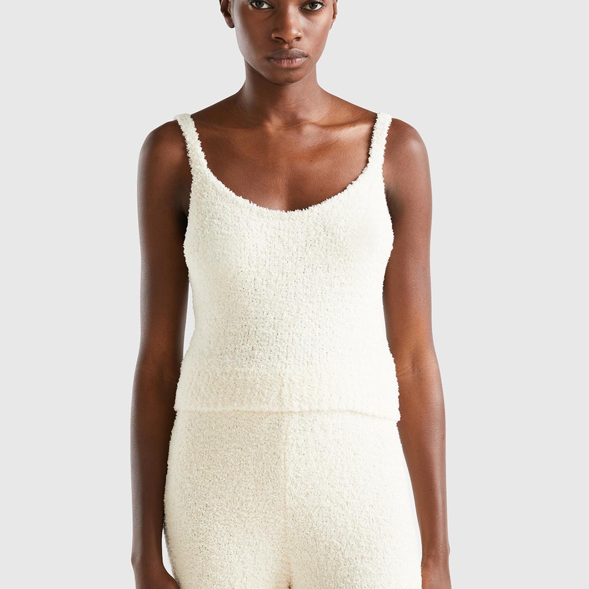 Kadın Krem Triko Crop Atlet