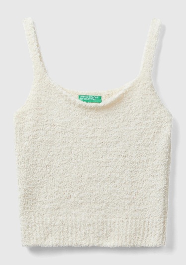  Kadın Krem Triko Crop Atlet