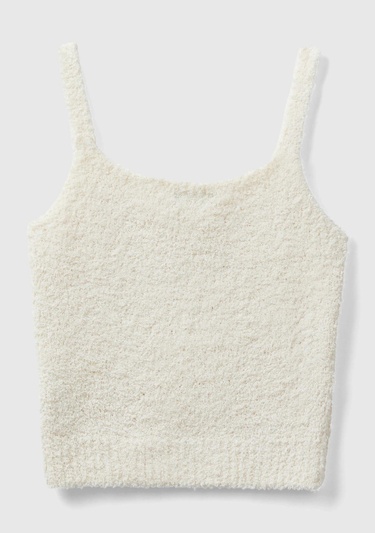  Kadın Krem Triko Crop Atlet