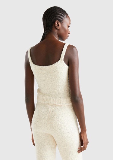  Kadın Krem Triko Crop Atlet