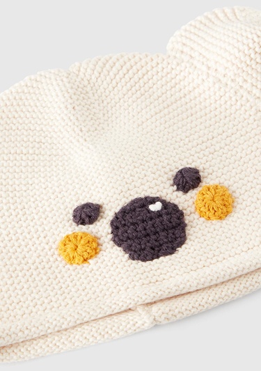  Bebek Ekru Hayvan İşlemeli Kulak Aplikeli Kroşe Şapka