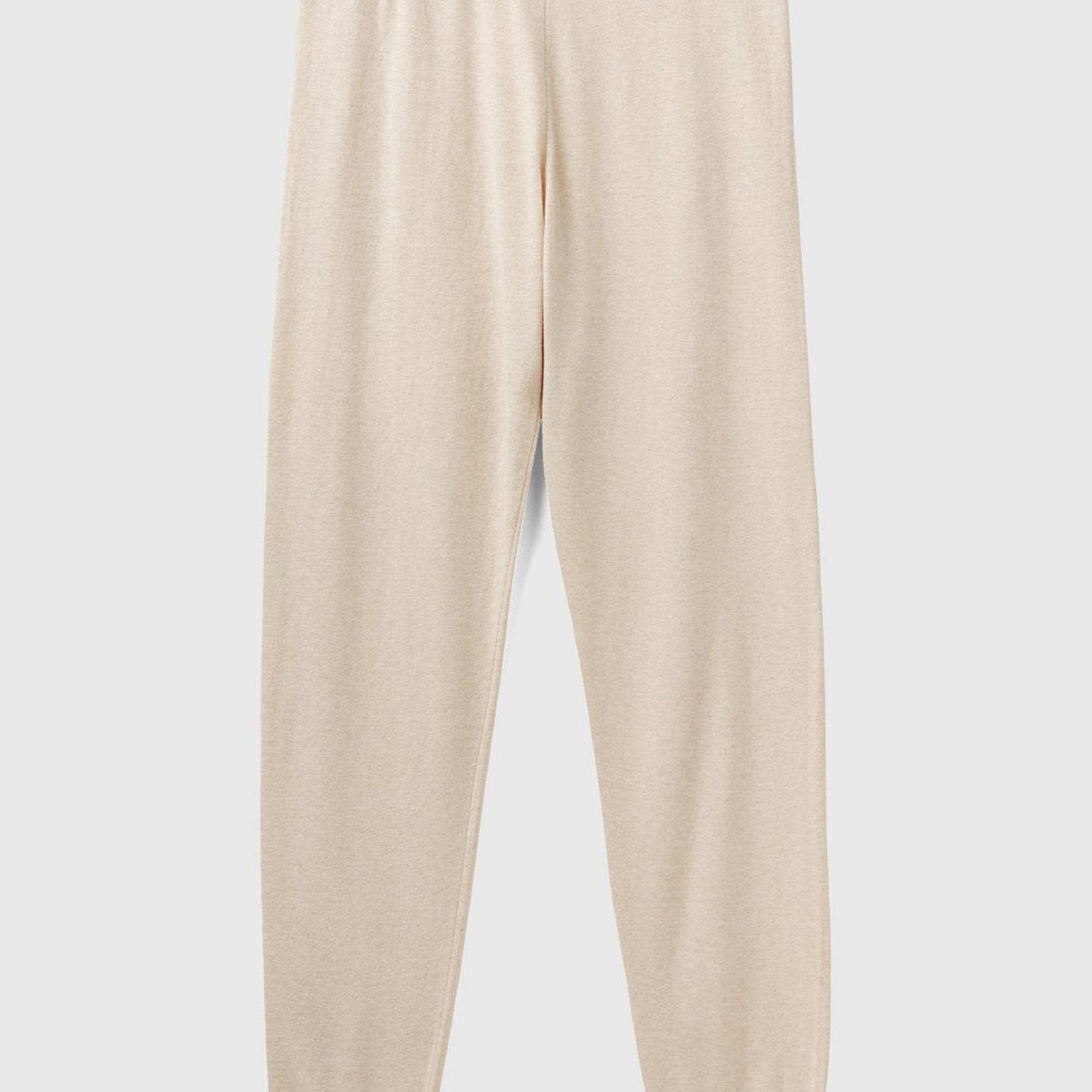 Kadın Bej Paçası Lastikli Kaşmir Karışım Pantolon