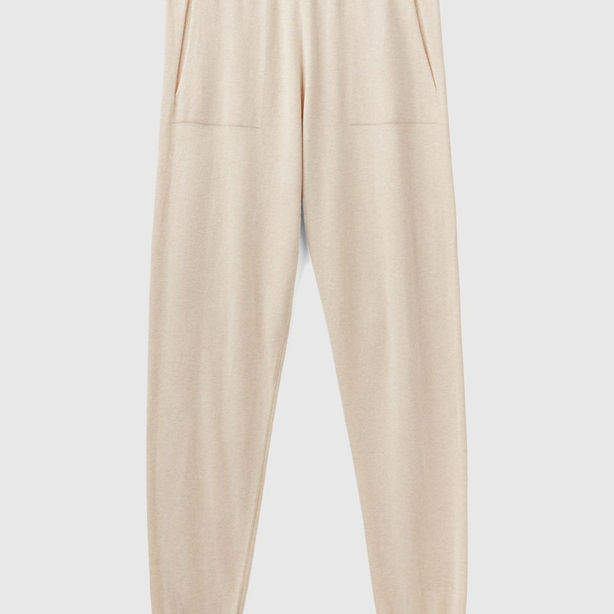 Kadın Bej Paçası Lastikli Kaşmir Karışım Pantolon