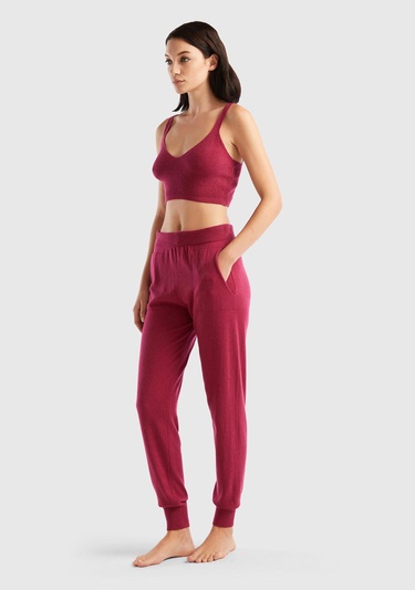  Kadın Fuşya Paçası Lastikli Kaşmir Karışım Pantolon