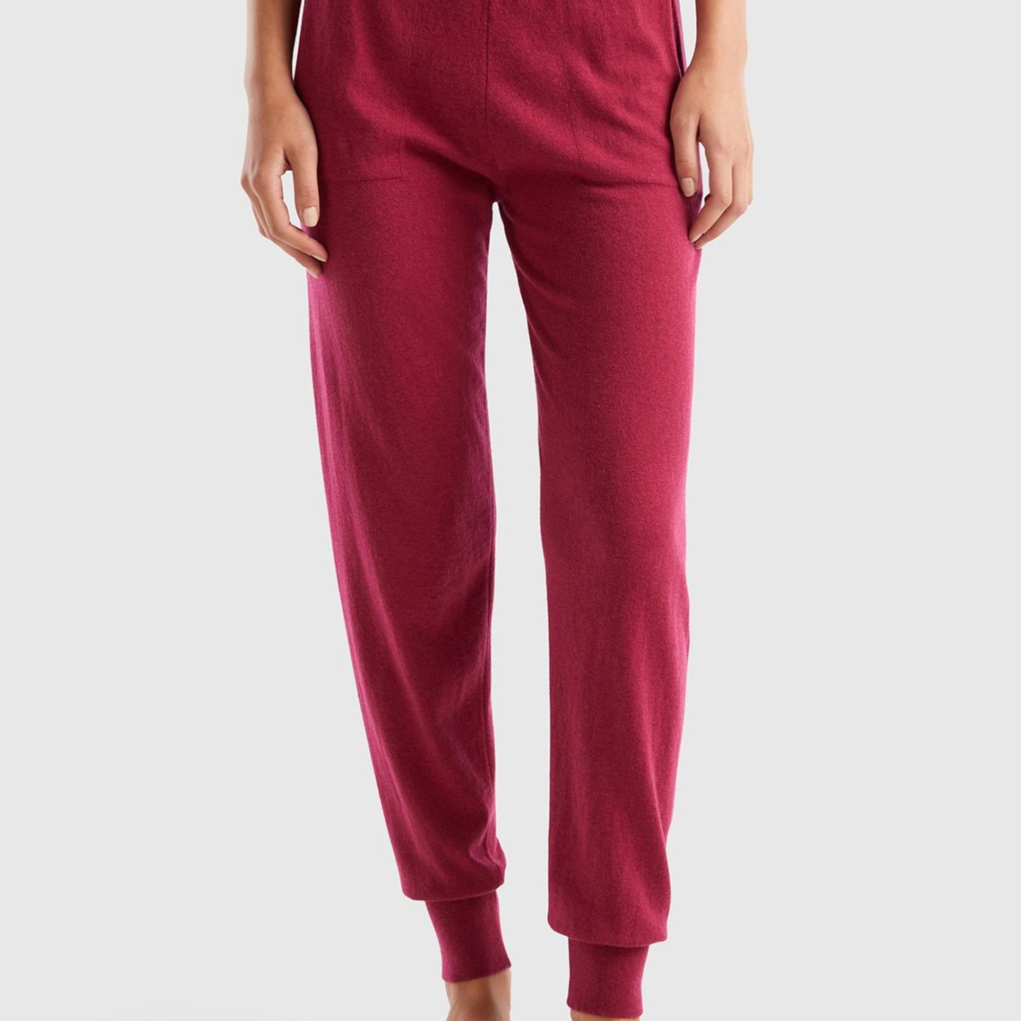 Kadın Fuşya Paçası Lastikli Kaşmir Karışım Pantolon