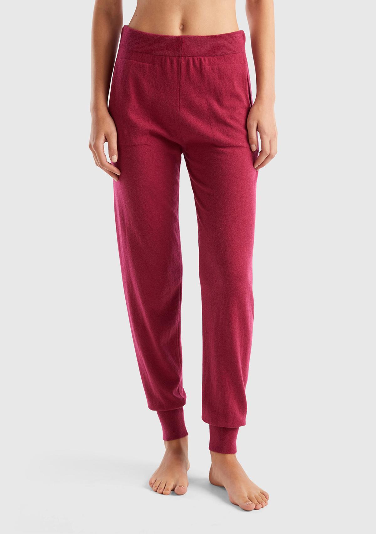  Kadın Fuşya Paçası Lastikli Kaşmir Karışım Pantolon