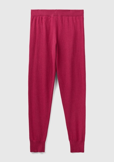  Kadın Fuşya Paçası Lastikli Kaşmir Karışım Pantolon