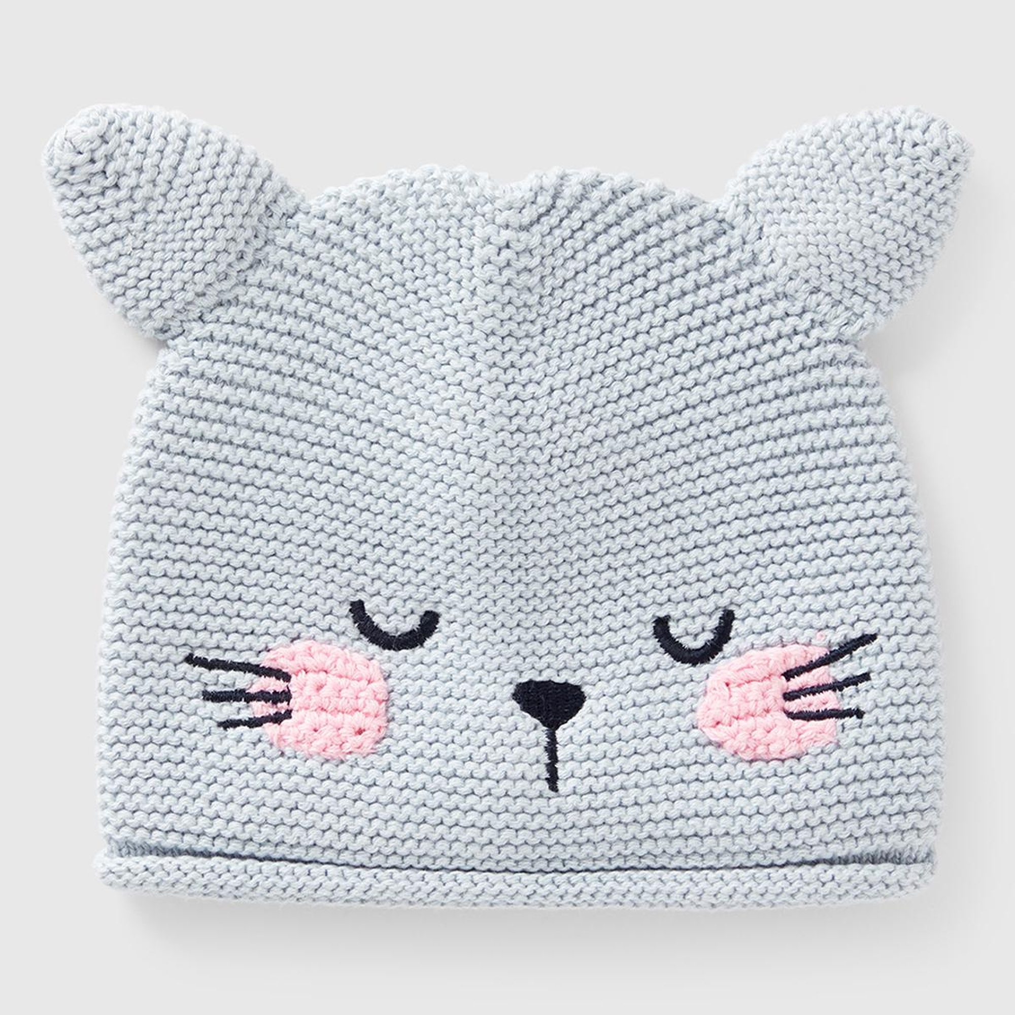 Bebek Mavi Hayvan İşlemeli Kulak Aplikeli Kroşe Şapka