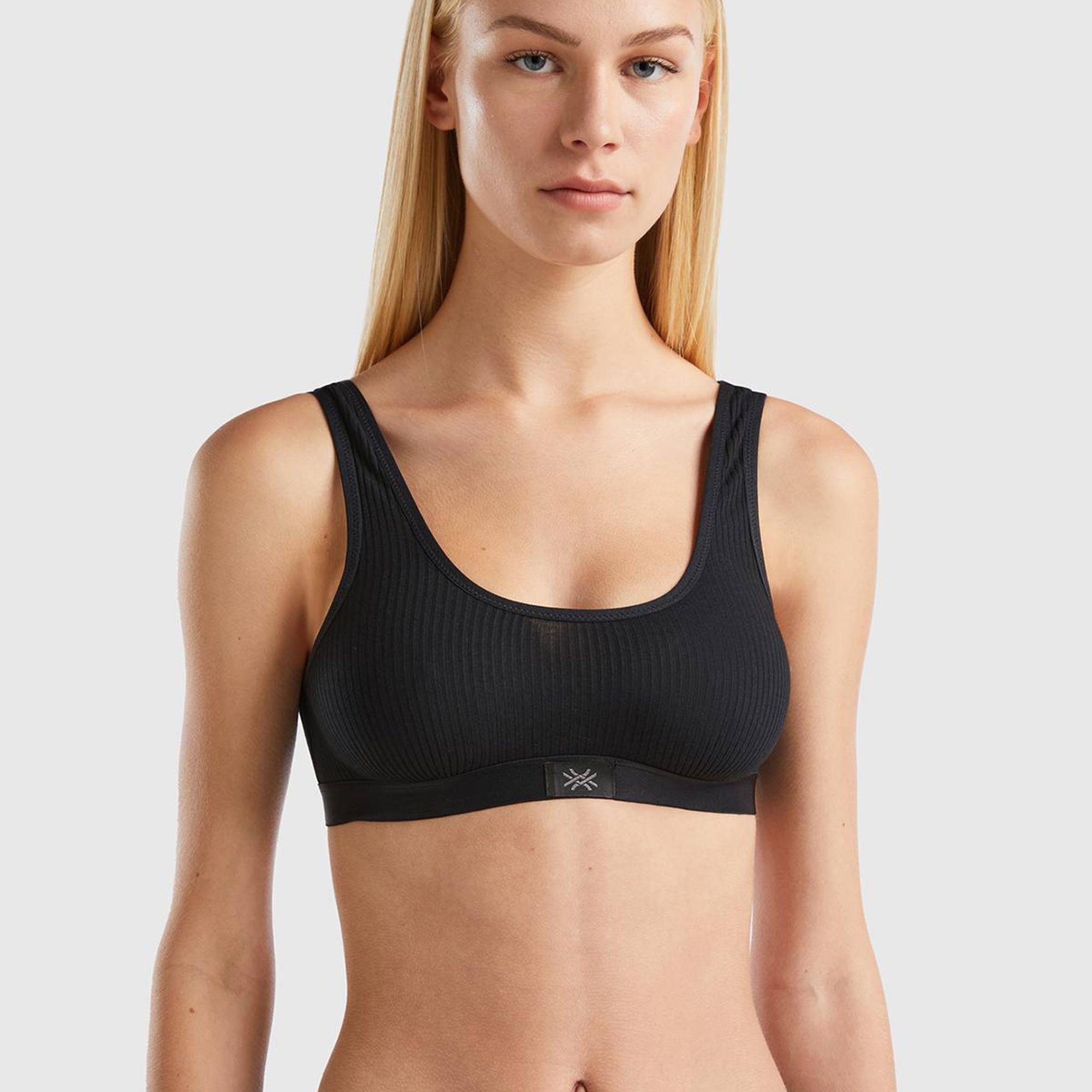 Kadın Siyah Benetton Logolu Spor Sütyen