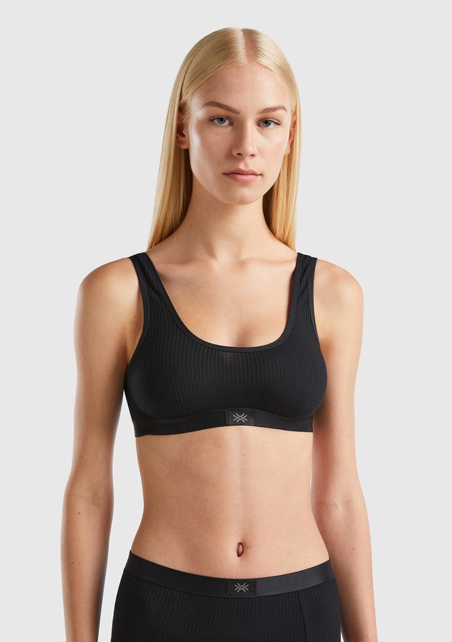  Kadın Siyah Benetton Logolu Spor Sütyen