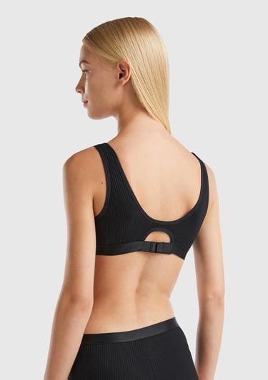  Kadın Siyah Benetton Logolu Spor Sütyen