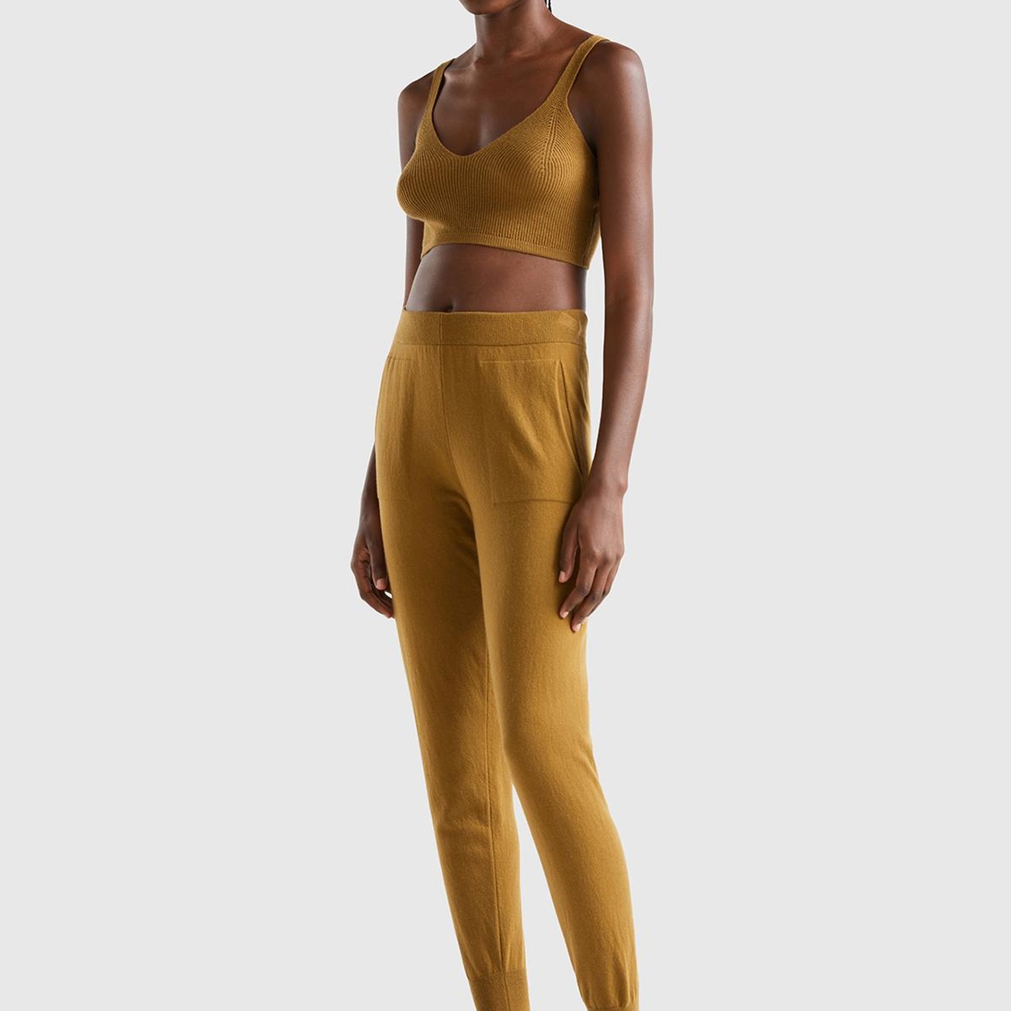 Kadın Taba Paçası Lastikli Kaşmir Karışım Pantolon