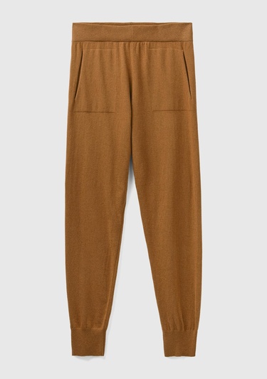  Kadın Taba Paçası Lastikli Kaşmir Karışım Pantolon