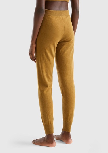  Kadın Taba Paçası Lastikli Kaşmir Karışım Pantolon
