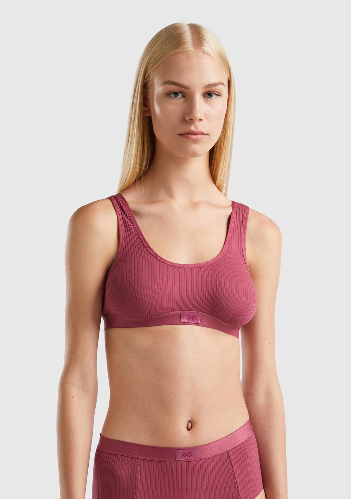  Kadın Bordo Benetton Logolu Spor Sütyen