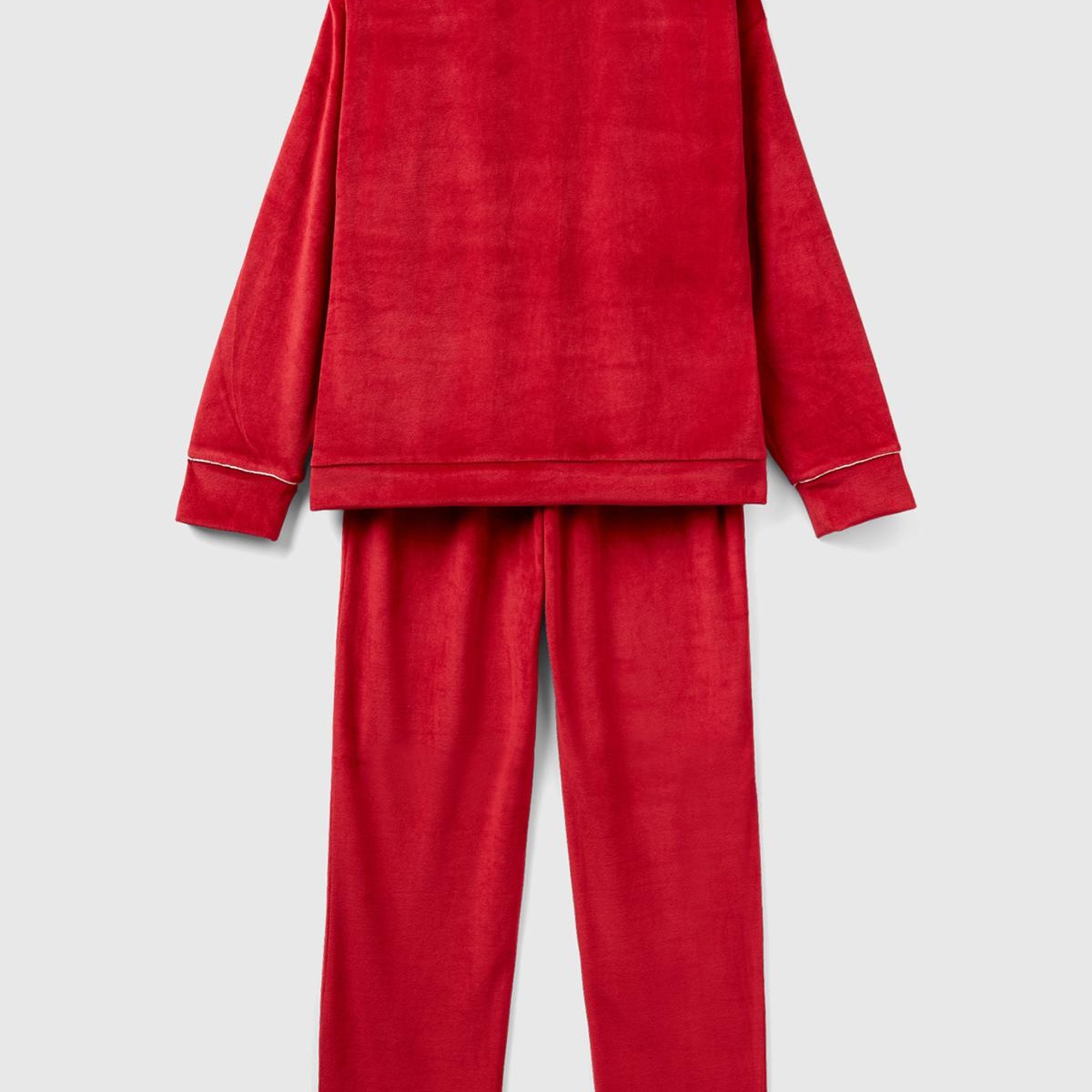 Kadın Kırmızı Çizgi Detaylı V Yaka Pijama Takımı