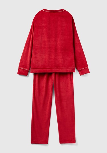  Kadın Kırmızı Çizgi Detaylı V Yaka Pijama Takımı
