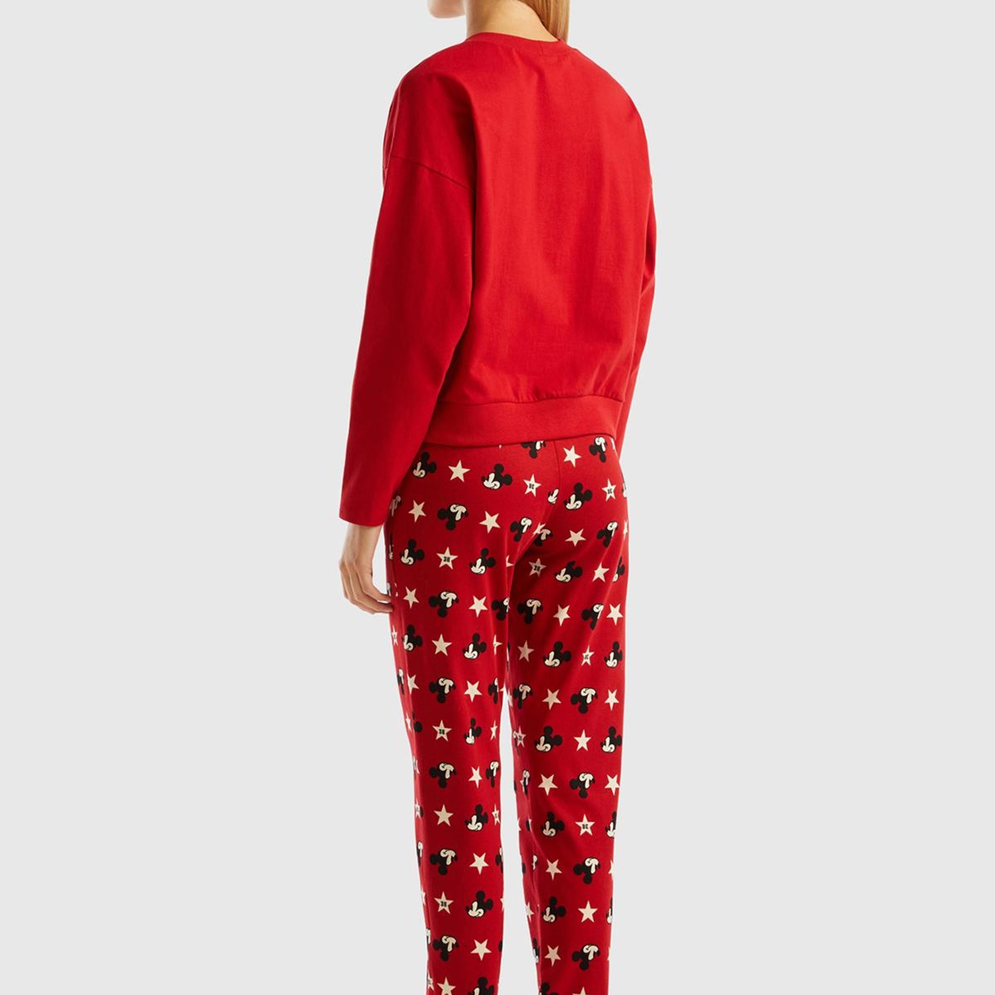 Kadın Kırmızı Ekoseli Mickey Baskılı Pijama Takımı