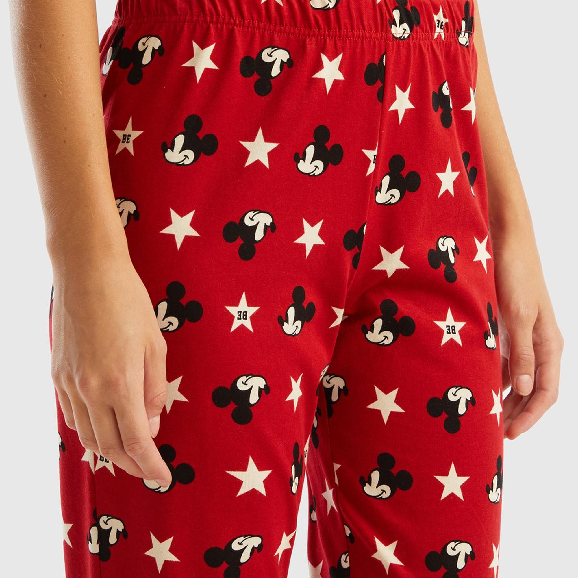 Kadın Kırmızı Ekoseli Mickey Baskılı Pijama Takımı