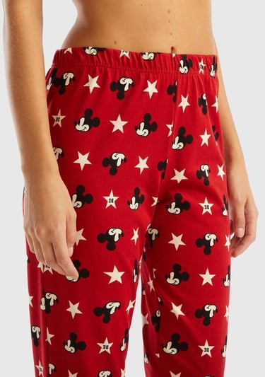  Kadın Kırmızı Ekoseli Mickey Baskılı Pijama Takımı