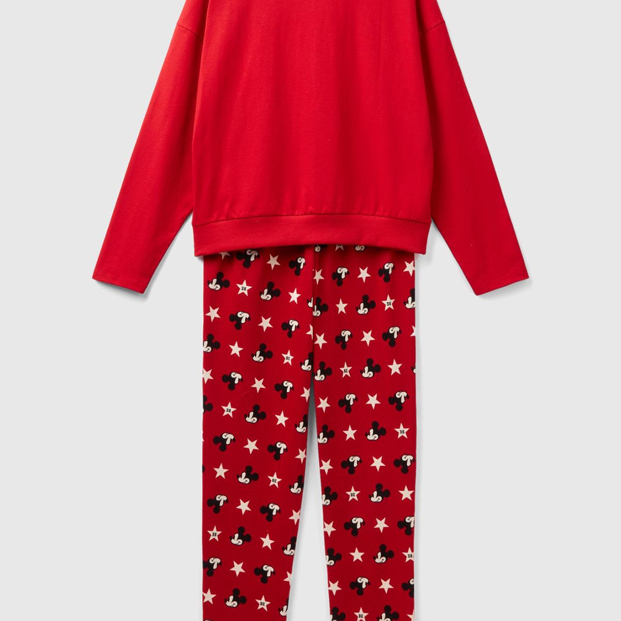 Kadın Kırmızı Ekoseli Mickey Baskılı Pijama Takımı