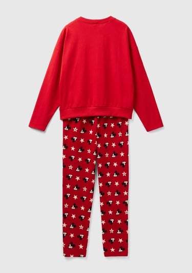  Kadın Kırmızı Ekoseli Mickey Baskılı Pijama Takımı