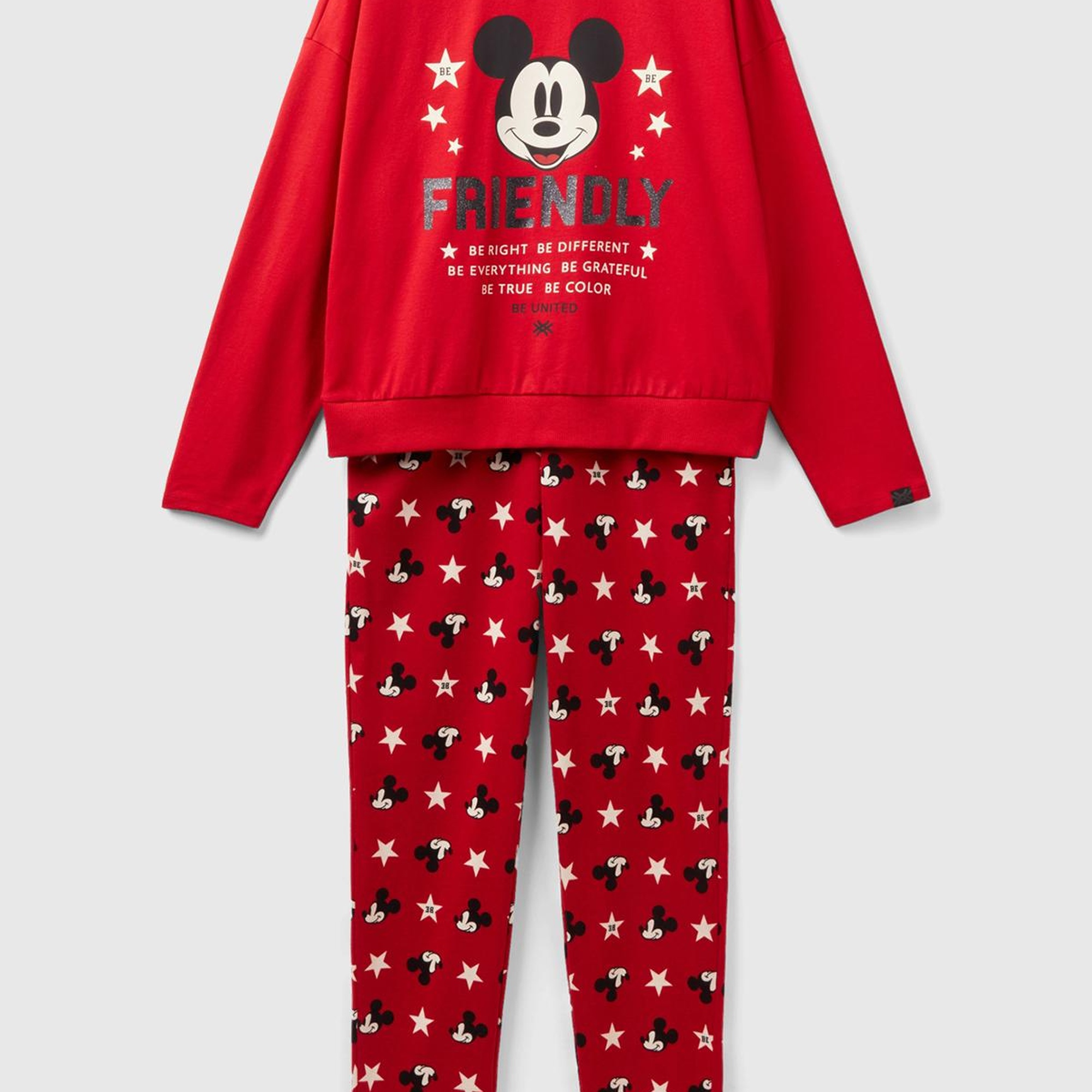 Kadın Kırmızı Ekoseli Mickey Baskılı Pijama Takımı
