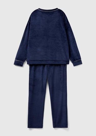  Kadın Lacivert Çizgi Detaylı V Yaka Pijama Takımı