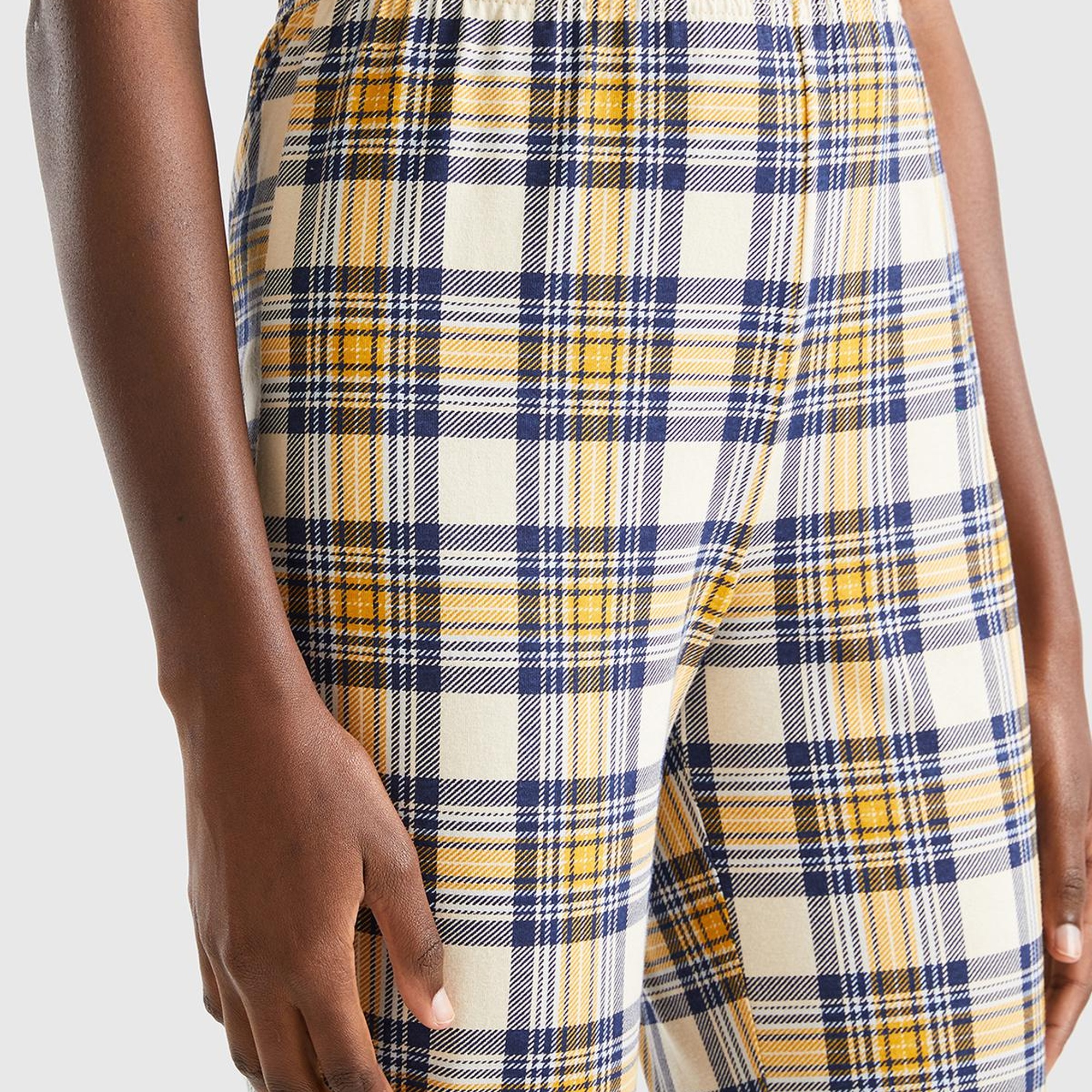 Kadın Krem Ekoseli Hayvan Baskılı Pijama Takımı