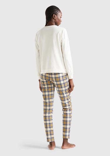  Kadın Krem Ekoseli Hayvan Baskılı Pijama Takımı