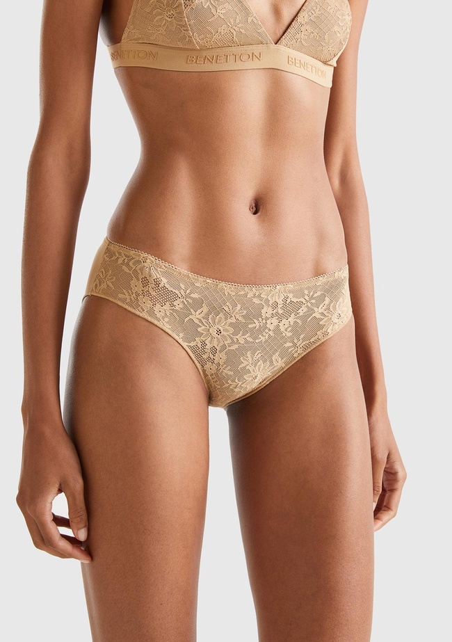  Kadın Taba Dantelli Slip Külot