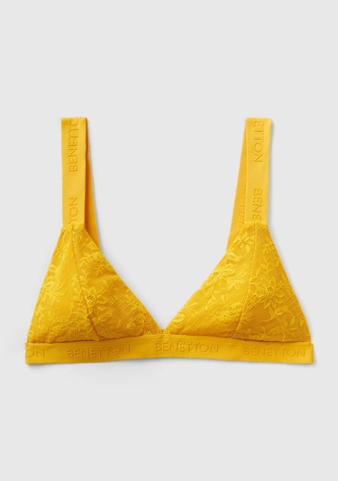  Kadın Hardal Dantelli Üçgen Sütyen