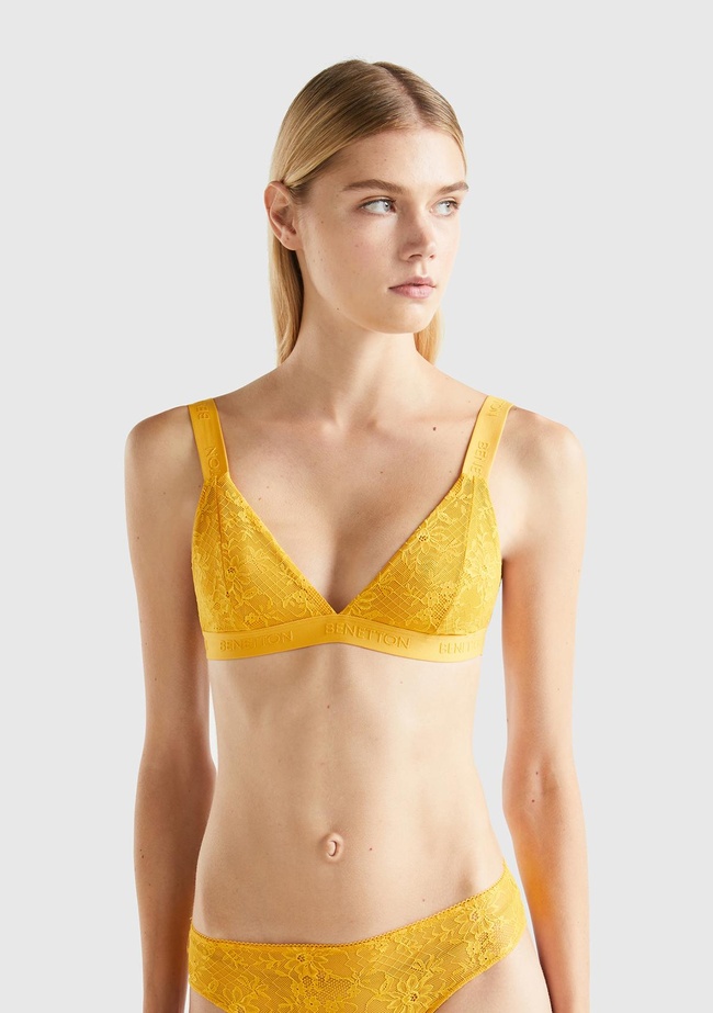  Kadın Hardal Dantelli Üçgen Sütyen