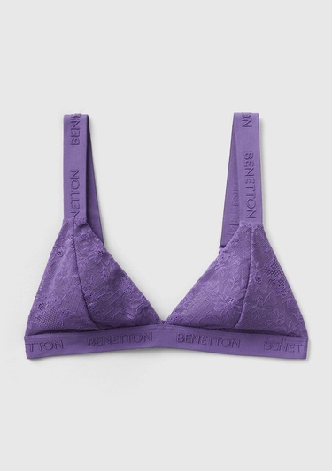  Kadın Mor Dantelli Üçgen Sütyen