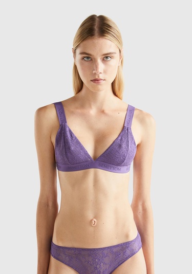  Kadın Mor Dantelli Üçgen Sütyen