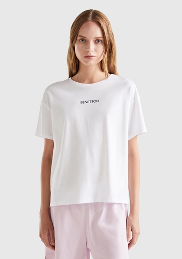  Kadın Beyaz Slogan Baskılı T-Shirt