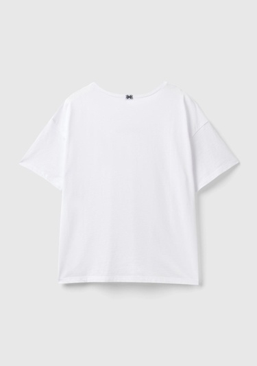  Kadın Beyaz Slogan Baskılı T-Shirt