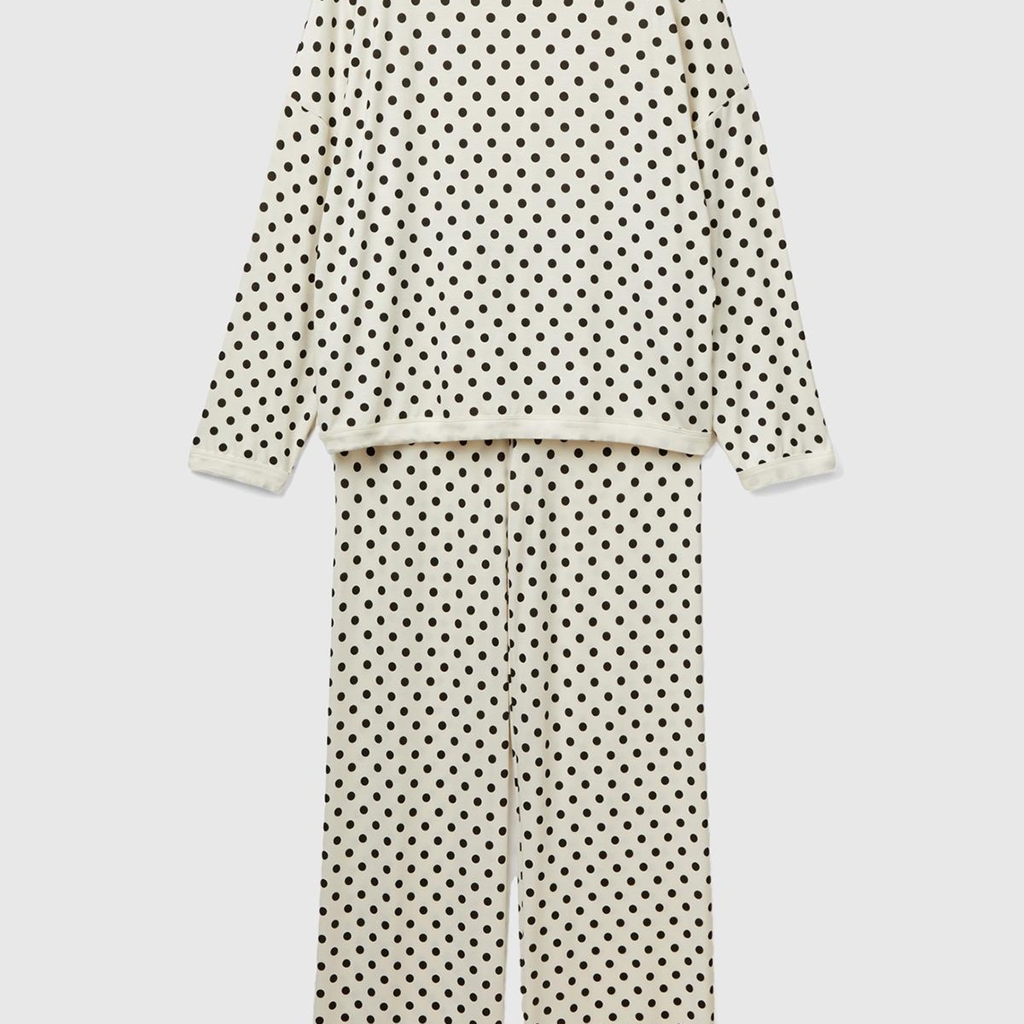 Kadın Krem Tamamı Puantiye Desenli Viskoz Karışımlı Pijama Takımı