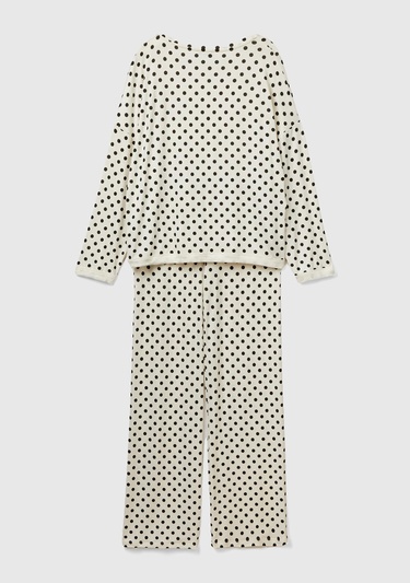  Kadın Krem Tamamı Puantiye Desenli Viskoz Karışımlı Pijama Takımı