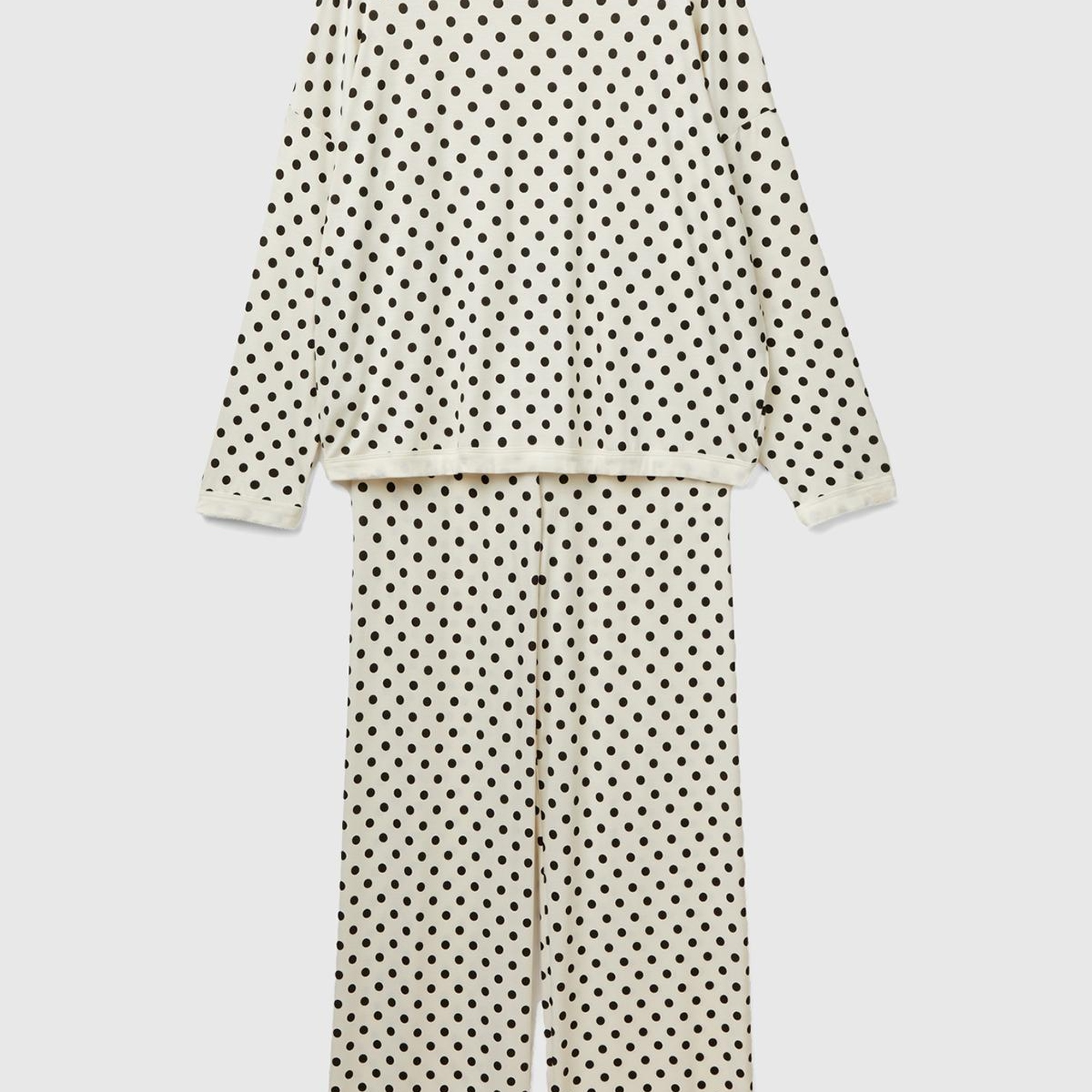 Kadın Krem Tamamı Puantiye Desenli Viskoz Karışımlı Pijama Takımı